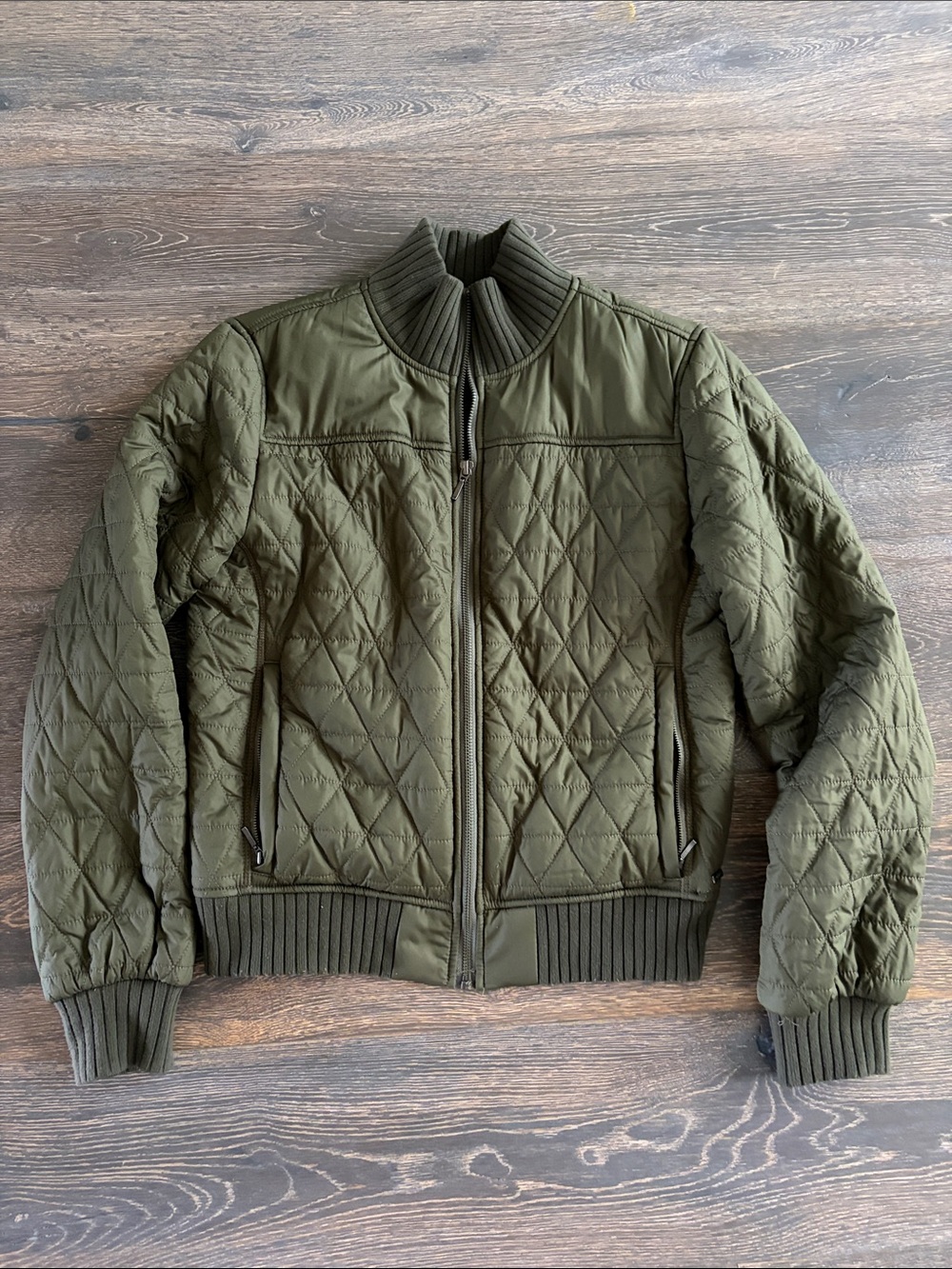 Prana Olive Quilted Bomber Jacket
